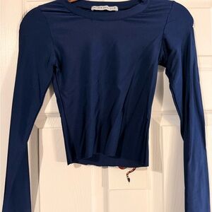 Navy Long Sleeve Crop Top
